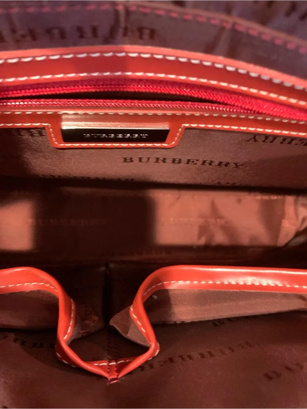 Burberry Red Denim Satchel Leather Trim Clean Interior Retail $4398 when new